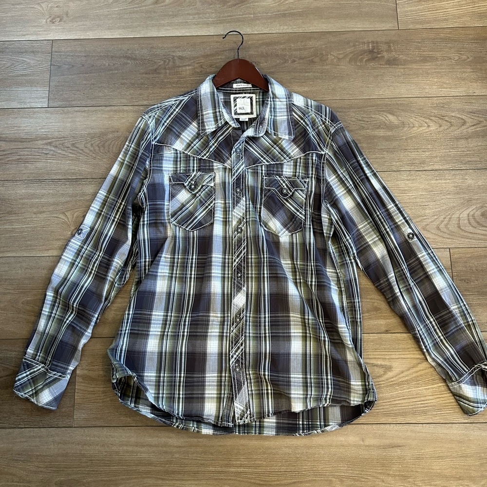 BKE Buckle Slim Fit Stretch‎ Plaid Western Shirt Men’s XL